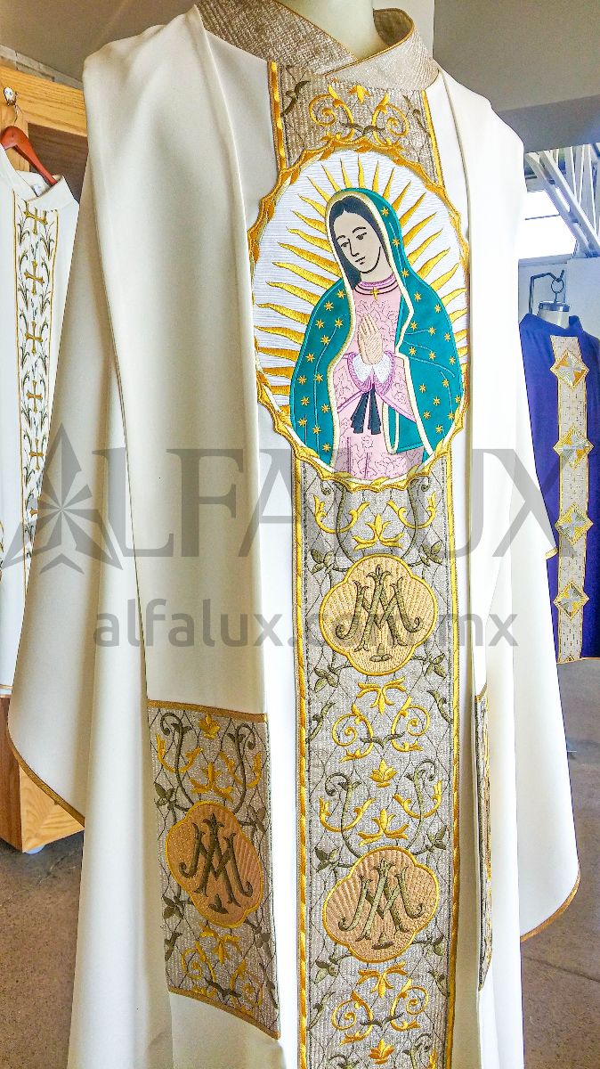 07 JHS MA Bronce Medallon Virgen de Guadalupe Brocado